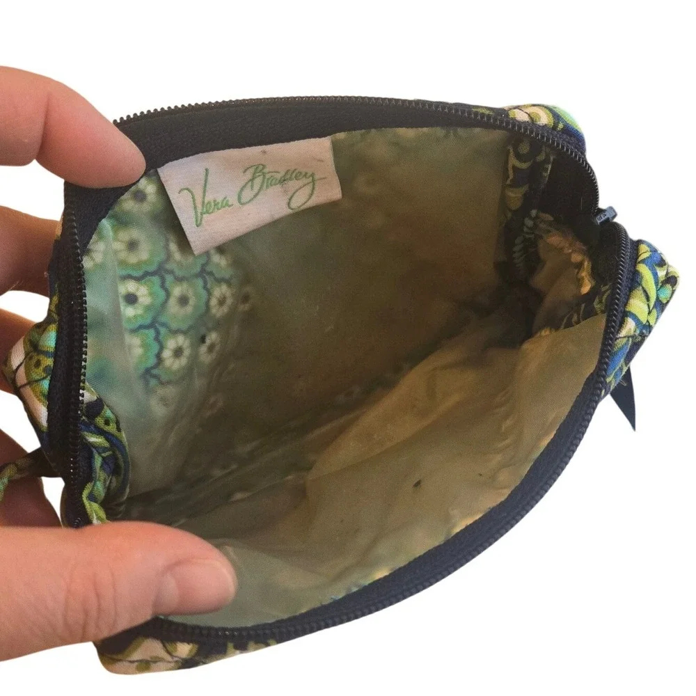 Vera‎ Bradley Cosmetic Bag Makeup Pouch Quilted Paisley Blue Green Boho Grandma